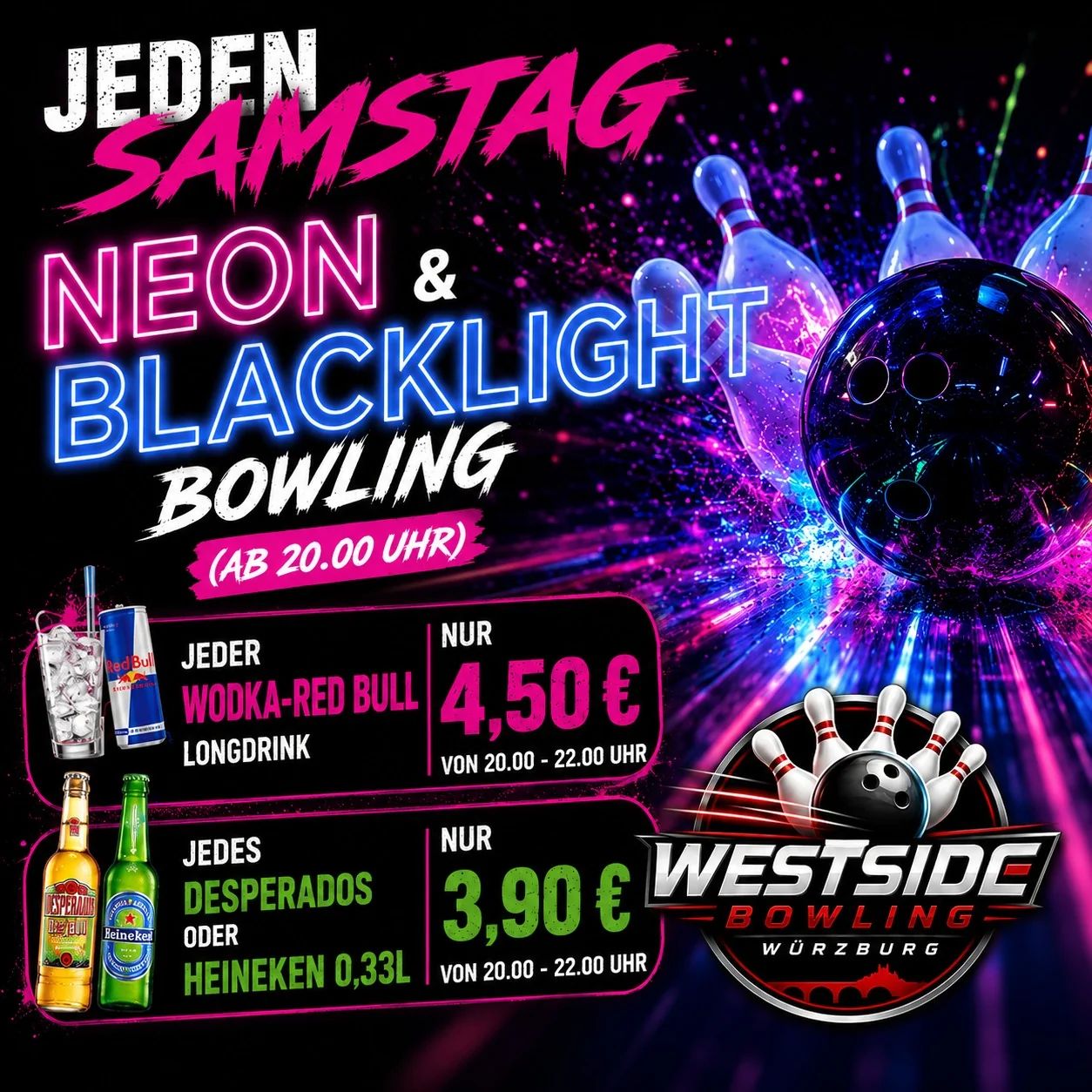 Neon und Blacklight Bowling jeden Samstag