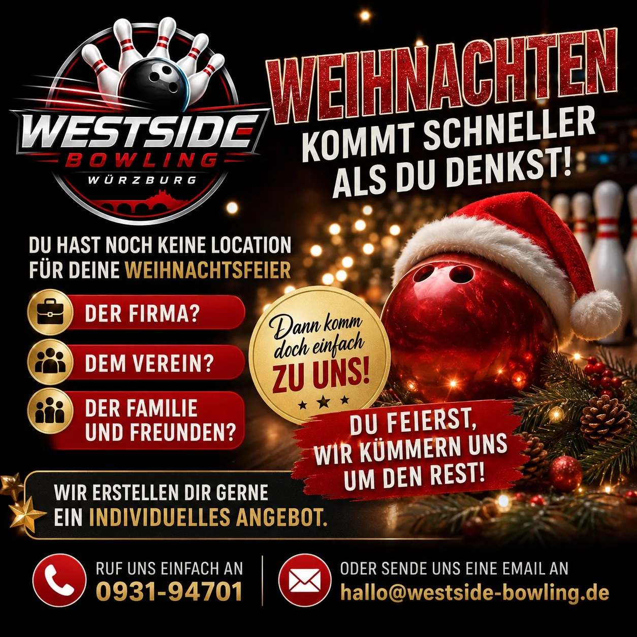 Weihnachtsfeier im Westside Bowling